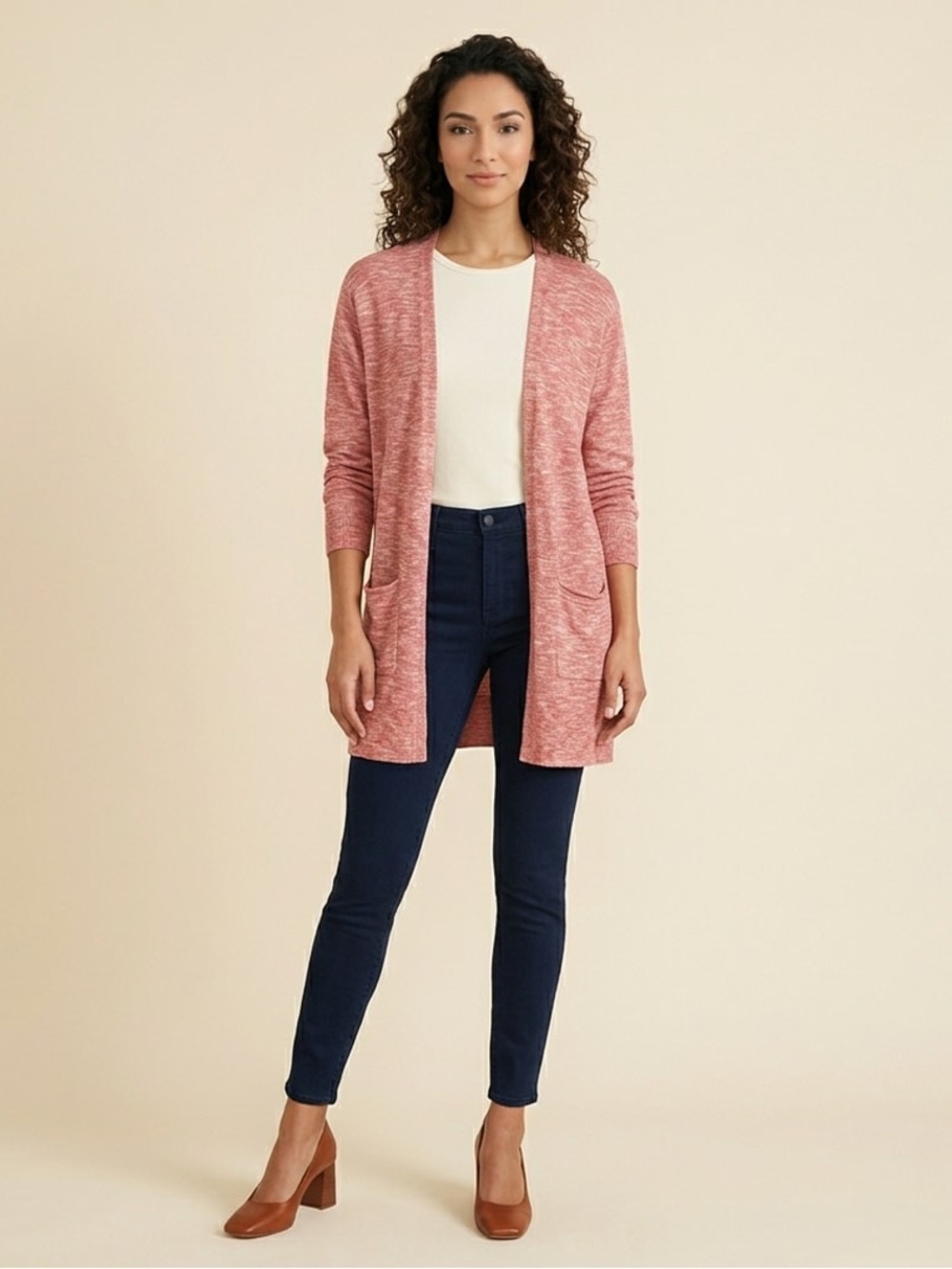 Madewell Rose Marled Open-Front Women’s Cardigan Sz M 80% cotton 20 polyamide